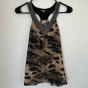 Charlotte Russe cheetah mesh flowy blouse with beaded gemmed neck ( s )